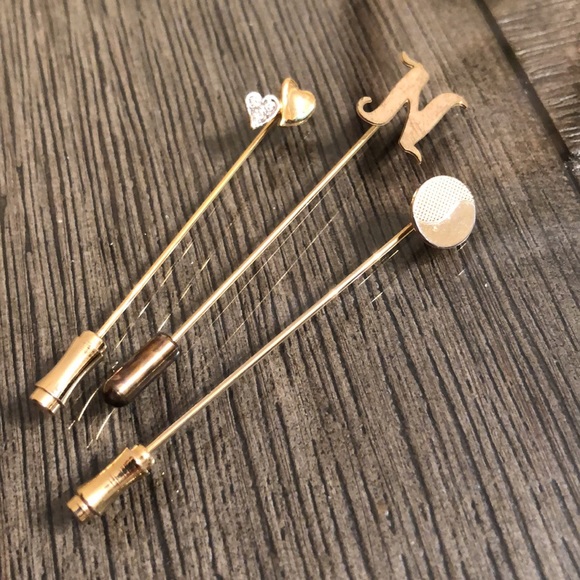 Vintage Stick Pins “N” Initial, Double Heart & Circle - Ying & Yang Symbol? - Picture 4 of 12
